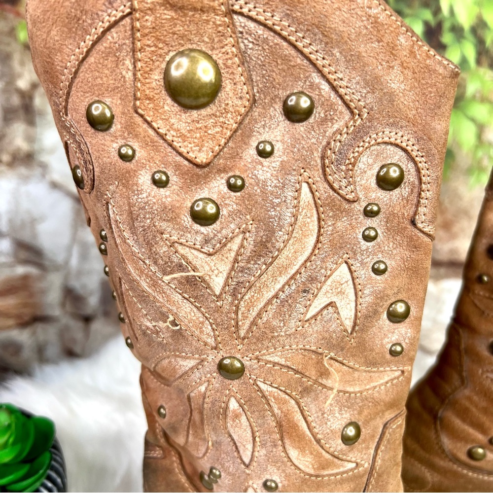 MADE IN ITALY Distressed Western Suede Embellished Boots, 37 - Picture 12 of 15